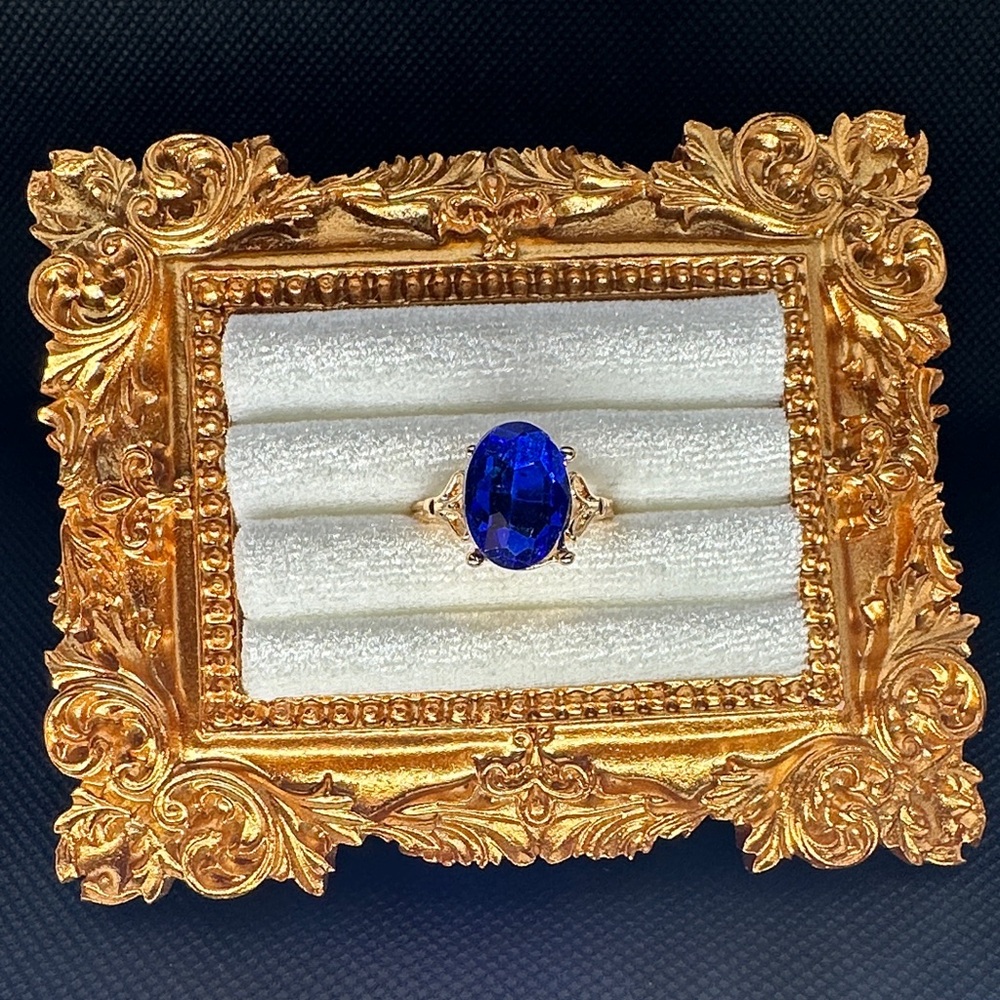 Gold Ring with Deep Blue Oval Stone - Women Jewelry